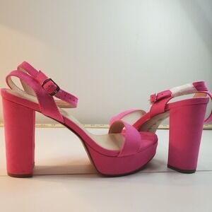 Ankis Hot Pink Platform Sandals Block Heel Ankle Strap Faux Suede Size 8 NEW